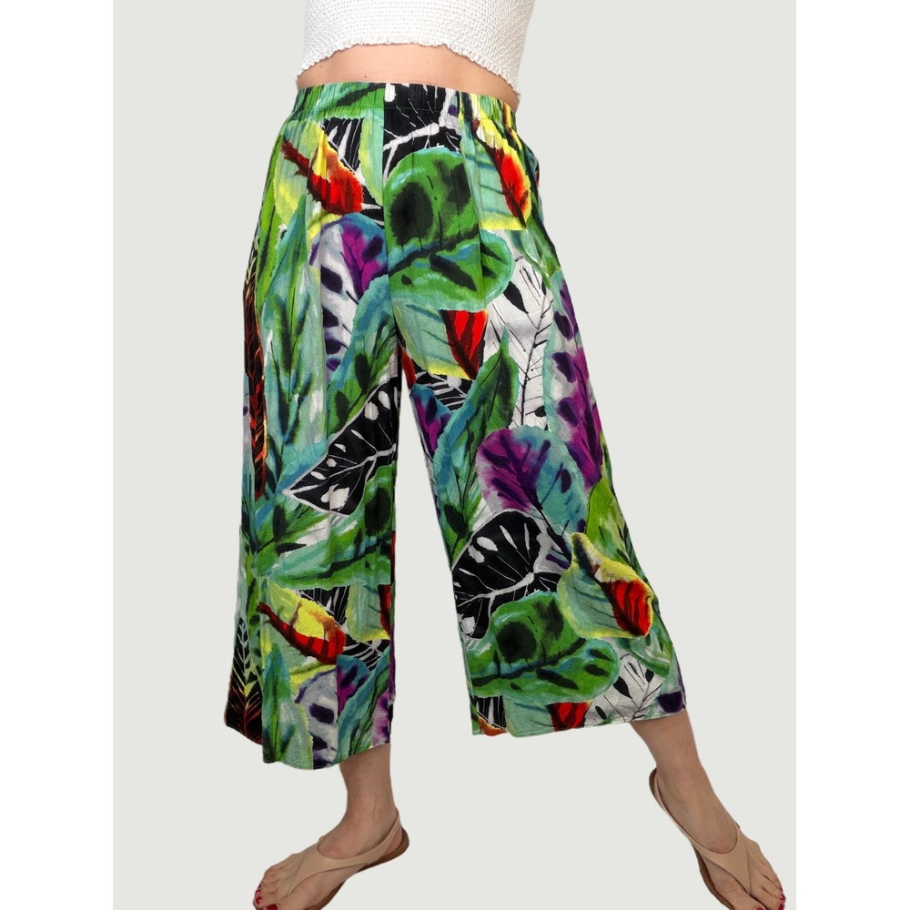 Jams World Jasper Tropical Print Wide Leg Pants Womens Floral Abstract Hawaii S